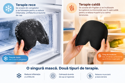 Ameliorează durerile de cap și migrenele prin terapie caldă sau rece cu masca din gel